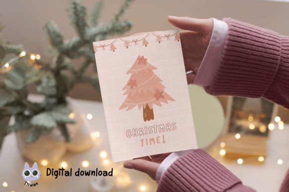 Download Pink Christmas Card Retro Print Template - Premium Bundle