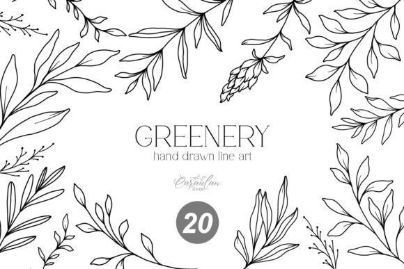 Download GREENERY LINE DRAWING, FORAL LINE ART - Green Collection