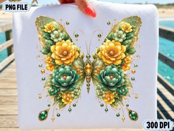 Download Golden Green Floral Butterfly PNG - Old Collection